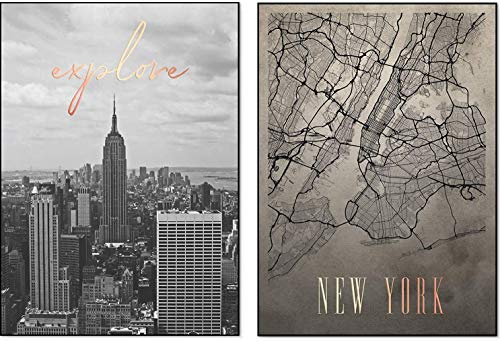 Homelov Premium Poster Set | 2 x DIN A3-30x40 cm | 100% Holzfreies Papier & Hochwertiger Kunstdruck | Kostenlose Wallpaper & Aufkleber | » NY «