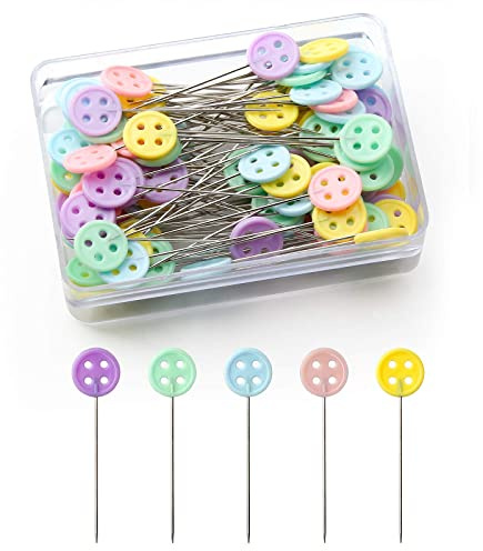 HXC 100 Pcs Sewing Pins Dressmaking Pins 44.5mm Long Sewing Pin with Heads | Pins Sewing Button Type Dress Makers Pins with Storage Box Sewing Accessories for Crafting Knitting Quilting