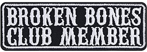 BROKEN BONES Aufnäher Club member Aufbügler MC Patch Biker Bügelbilder Motorrad Geschenk Motorradfahrer Applikation für Motorradzubehör | 90x30mm