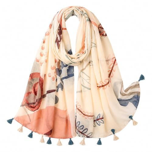 FAIRYGATE Womens Scarves Lightweight Tassel Long Scarves for Spring Autumn Winter Ladies Floral Print Scarfs