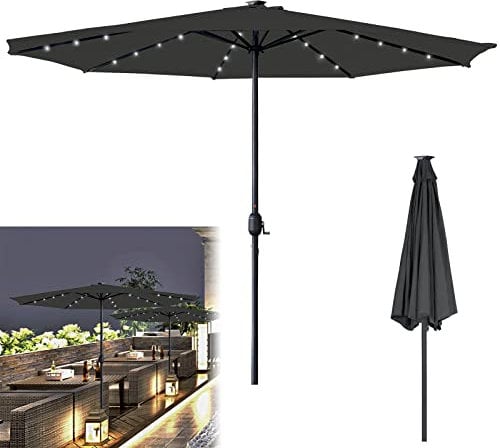 ACXIN Sonnenschirm mit LED Gartenschirm Alu Marktschirm mit Kurbel UV Schutz 40+ Terrassenschirm für Balkon Garten Terrasse (350cm mit LED, Dunkelgrau)