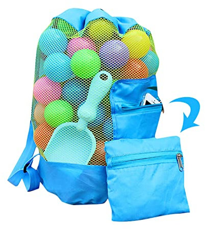 Strandspielzeug Tasche Strandtasche Mesh Beach Bag EocuSun für Sandspielzeug Wasserspielzeug Rücksack Beutel Kinder Badetasche Faltbare für Familie Urlaub, Spielwaren Nicht eingeschlossen (Blau)