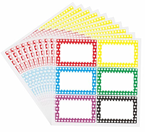 Hylabelest Colorful Plain Name Tag Labels Coloured Sticky Clothing Border Name Tag Stickers, 6 Colors (10 Sheets)