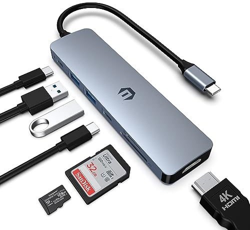 7 en 1 Adaptateur USB C, AYCLIF Hub USB C, Double Moniteur USB C HDMI pour Macbook Pro/Air,HP,Dell,Surface,Dock USB C multiport (4K HDMI,100W PD,2 USB A 3.0,USB C 3.0,Lecteur de Carte SD/TF)