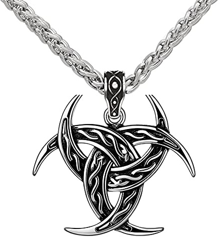 DFWY Dreifache Odin Hörner Edelstahl Anhänger Wikinger Halskette, Nordic Celtics Knoten Heidnisches Amulett, Herren Vintage Religiösen Schutz Authentischer Skandinavischer Schmuck