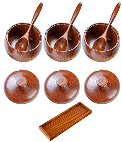 Lecerrot Salt Container for Worktop | Japanese Vintage Sour Date Wooden Jar - Wooden Sugar Salt Box Solid Wood with Lid Home Kitchen Salt Shaker