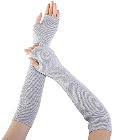 Armstulpen Damen Winter Armwärmer Feinstrick Lang Handstulpen Strick Armstulpen Gestrickte Handstulpen Winterhandschuhe Winter Armwärmer Strickhandschuhe Handstulpen Lange Fingerlose (Grey, One Size)