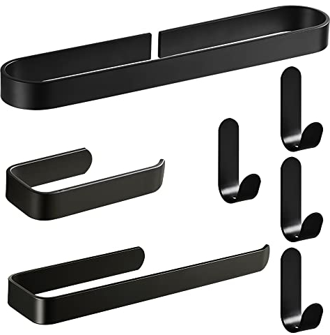 Set di accessori da bagno nero opaco 7 pezzi hardware adesivo portasciugamani carta igienica ganci per accappatoio