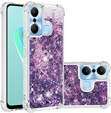 LEMAXELERS Funda para Infinix Hot 20 Play,Carcasa Infinix Hot 20 Play,Brillante Brillo Liquida Quicksand de Cuello Cadena Carcasa Transparente Silicona TPU Case,YBLS Purple Love
