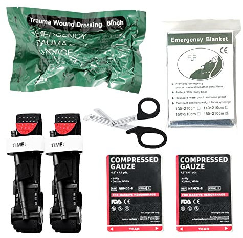 LUYOEXT Tourniquet Kits Tourniquets(2pack),Emergency Israeli Bandage(6inch), Medical Shears(6inch),Compressed Gauze(2pack),Emergency Blanket First Aid & Trauma Kit,7 Pcs Total(Tourniquet Kits 7 pcs)