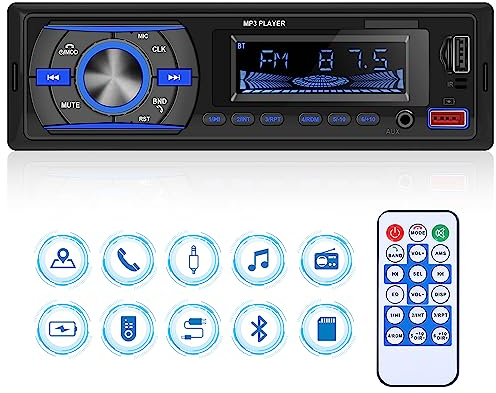 Autoradio 1 Din Con Vivavoce Bluetooth, FM Radio, USB, TF, Aux in, RCA, 40 EQ, 7 Colori, APP Individua l'Auto, MP3 Player Con Telecomando, Ricevitore Stereo, Carica Rapida