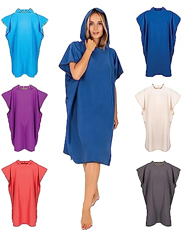 Gräfenstayn Premium Badeponcho mit Knöpfen - Öekotex 100 - Umziehhilfe Damen & Herren - Surf-Poncho Strand - Handtuch-Poncho Erwachsene - Umkleide-Hilfe - Badeumhang Mikrofaser (S-M dunkelblau)