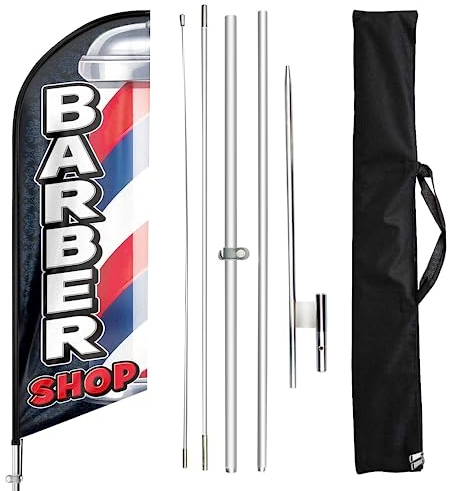 FSFLAG Barber Shop Swooper Fahnenmast-Set, 30 cm, Barber Shop-Schild, Werbung, Federflagge, Barber Shop-Flagge, Bannerschild für Unternehmen und Schaufenster
