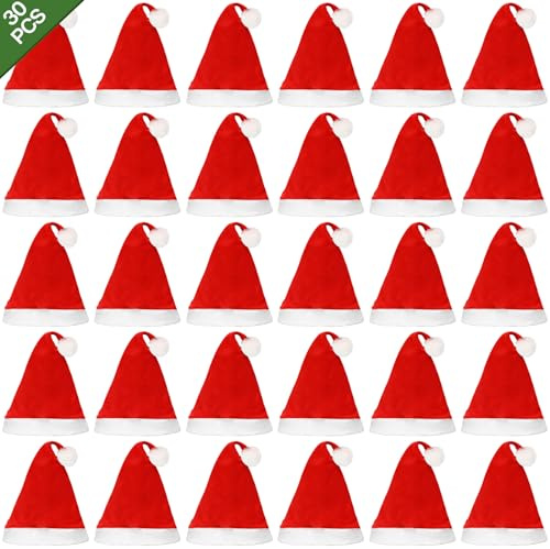 MULEVIP Weihnachtsmütze 30 Stück Weihnachtsmützen Nikolausmütze Weihnachtsmütze Set,Weihnachts Mütze,Weich und Bequem,Weihnachtsmützen Erwachsene Weihnachtsfeier,Weihnachtsmann Mütze(30 x 40cm)