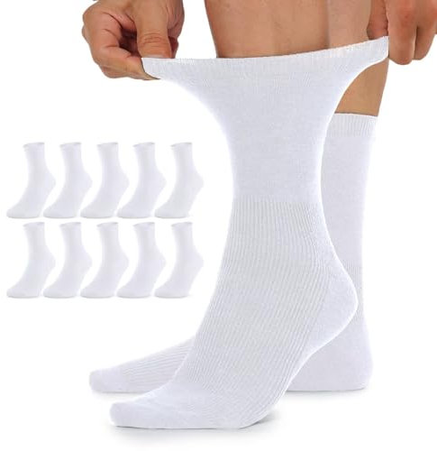 TUUHAW Damensocken 39-42 ohne Gummibund Diabetikersocken Damen Diabetiker Socken Herren 10 Paar Comfort Baumwolle Weiß Herrensocken Gesundheitssocken ohne Bund