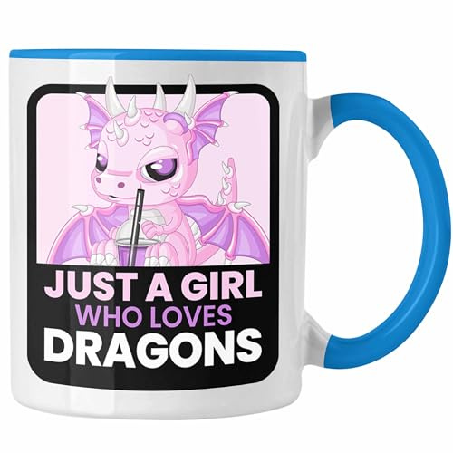 Trendation - Drachen Tasse Geschenk für Drachen-Liebhaberin Geschenkidee Frauen Mädchen Just A Girl Who Loves Dragons (Blau)