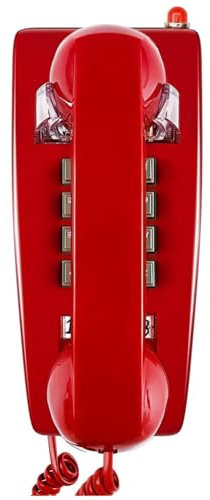 Kliplinc Telefoni da parete classici per rete fissa con campanello meccanico, telefono da parete a singola 2554 con indicatore vocale, durevole, facile da usare, rosso