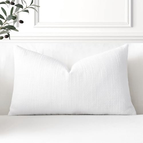 Artscope 1er Set Kissenbezug Einfarbig Wurfkissenbezug Leinen Kissenbezüge 40x60cm Moderne Dekokissen Kissenhülle Set Kissen Fall für Sofa Schlafzimmer Zuhause Dekor, Reines Weiß