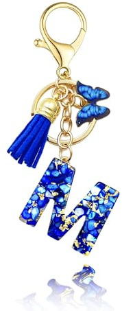 Baofuwan Schlüsselanhänger mädchen Frauen Buchstabe Schlüsselanhänger key chain mit Anfangsbuchstaben Schmetterling Quaste Rosa Blau Golden für Geldbeutel Handtaschen Schultasche