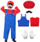 Alaiyaky Mario Costume per bambini, 6 pezzi, Mario e Luigi, costume Mario Cosplay con maglietta, salopette, cappello, guanti, barba, super idraulico per Carnevale Halloween (rosso, S)