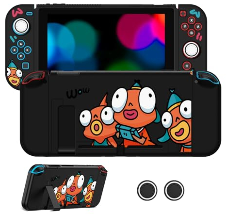 JEMDO Custodia protettiva compatibile con Nintendo Switch NS 2017, custodia protettiva sottile in morbido TPU per console switch e presa Joy-Con, protezione interruttore con 4 impugnature per pollice,