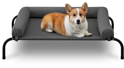 TJSOULER outdoor Dog Bed with Removable Bloster, Cooling Raised to Medium Dogs, Breathable Washable Mesh, Elevated Dog Bed for Home and Garden, M, Dark Grey