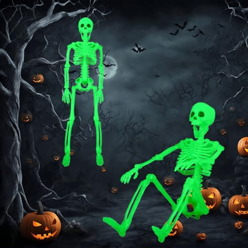 ZZXLOPEZ Squelette Halloween Lumineux, 2 Pièces Décorations Mobiles pour Intérieur/Extérieur, Crâne pour Décor Fête Effrayante