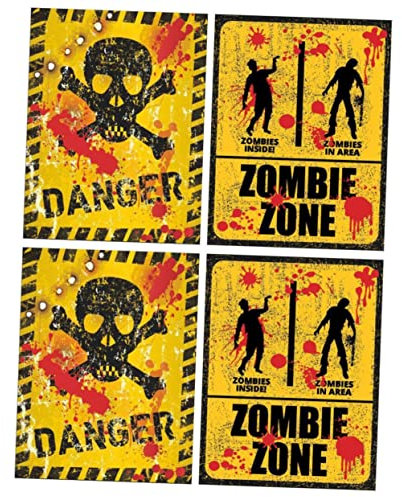 POPETPOP 4 Stück Halloween-wandaufkleber Halloween-gefahrenzeichen Halloween-warnaufkleber Zombiezone Wandtattoos Beängstigend Im Freien Halloween-horror-aufkleber Spukhaus Wandtattoo Pvc