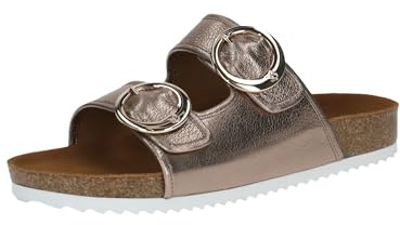 CAPRICE Damen Pantoletten aus Leder Bequem, Beige (Taupe Metallic), 38 EU