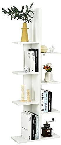 Giantex Libreria a 8 livelli, libreria a forma di albero poco ingombrante, espositore autoportante per libri, piante, CD, 50 x 20 x 141 cm (bianco)