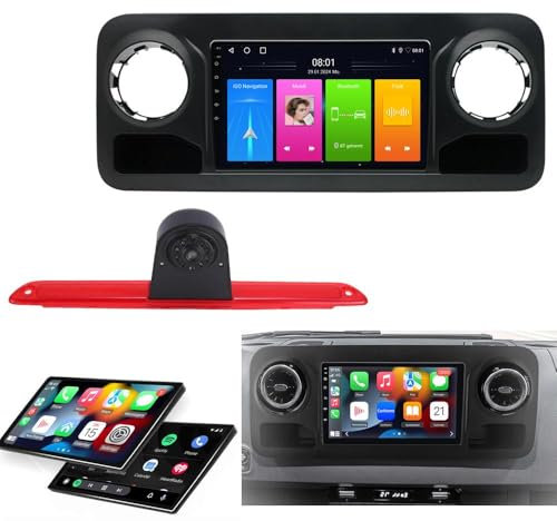 Auto Radio GPS Navi Navigation Carplay/Android Navigation Autoradio 9 Zoll Bildschirm,Für Mercedes-Benz Sprinter 3,5-T 3-T 4-T 5-T Kasten Tourer B907 B909 B910 311 511 (Mit passender Bremslichtkamera)