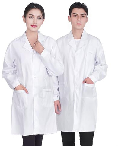 JXCTNNU Camice da Laboratorio Donna Uomo Camice Bianco da Laboratorio Medico Medico Cappotto Camice da Lavoro Maniche Lunghe con Tasche e Bottoni (M(168-173CM))