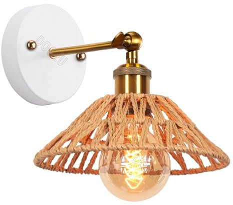 PETITES ECREVISSES Applique Murale Industrielle Design Lampe murale en corde de chanvre et Métal Spots muraux Intérieur Ajustable Luminaire Interieur pour Chambre Salon,22cm (Marrón, A-1)