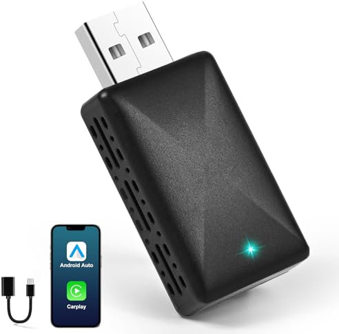 Wireless CarPlay Adapter, Ambesty 2-in-1 Android Auto Wireless Adapter, Convert Wired to Wireless CarPlay Wireless Adapter, Plug und Play, CarPlay Wireless Adapter für Autos mit AA & Carplay, USB C/A