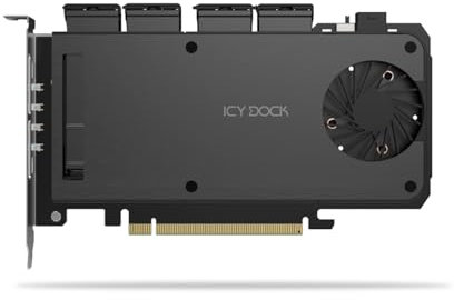 ICY Dock 4-Bay M.2 NVMe SSD zu PCIe 5.0 x16 Wechselrahmen-Gehäuse/Adapterkarte für PCIe Erweiterungsslot (PCIe Bifurcation nötig) - ExpressSlot Slide MB204MP-B