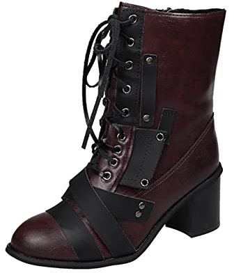 Generico Stivaletto Traforato Donna Stivaletti Da Donna Stivali corti con tacco e grosso con cerniera laterale in pelle vintage da donna Stivali Estivi Donna Morbidi Stivaletti Uomo Pelle (Purple, 41)