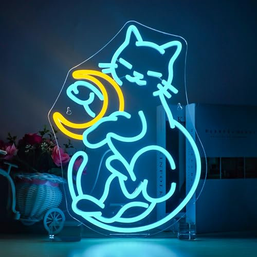 Horseneon Cat Neonlichtschild Katzen Neon schilder für Wand Mond Neonlicht für Schlafzimmer USB Dimmer Neon schild für Kinderzimmer Wohnzimmer Bar Katzenliebhaber