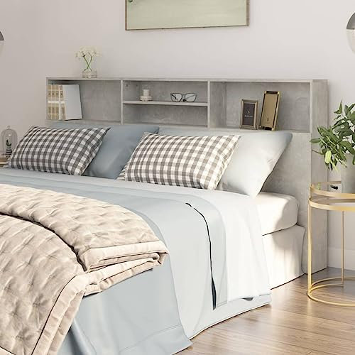 Coavain Tete de Lit 200 cm Tête de Lit Bois avec Rangement Gris béton 200x19x103,5 cm