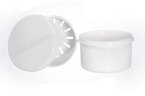 Zahnprothesenbecher Zahnbehälter mit Sieb und Schraubdeckel – Ideal für Prothesen, Zahnspangen und Mundschutz, Hygienische Aufbewahrung, Weiß (10 Stück)