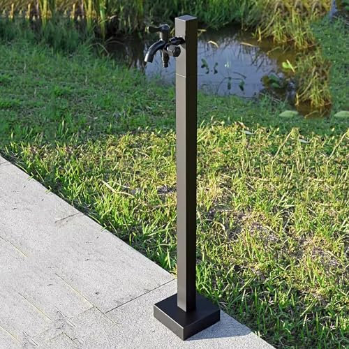 Support de tuyau autoportant en acier inoxydable avec double robinet pour colonne d'eau de jardin verticale extérieure