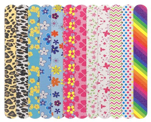 LNAUJS 12PCS Professional Double-Sided 100/180 Grit Nail Files Colorful Manicure Pedicure Tools