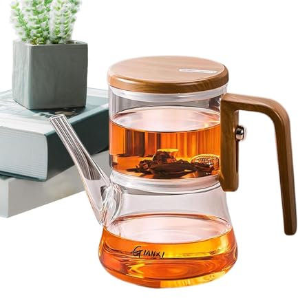 Liakyunf Théière magnétique en verre avec filtre intégré, couvercle en bois, interrupteur magnétique, séparation de l'eau, multicolore, verre, bois et métal