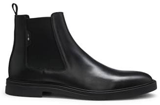 BOSS Mens Calev Cheb Chelsea boots in polished leather with signature stitching Size