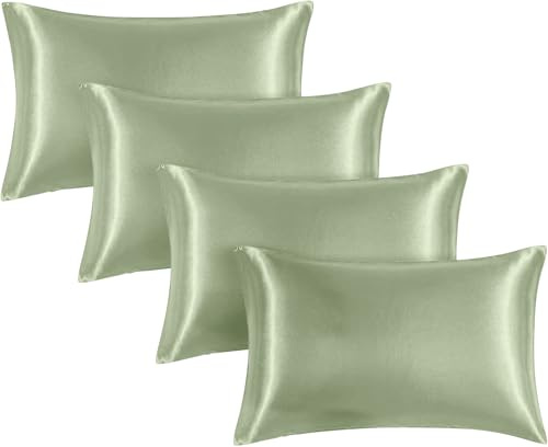 Moonlight Bedding Mint Satin Pillowcases 4 Pack – Soft & Smooth Feels Like Silk Pillowcases for Hair and Skin Care