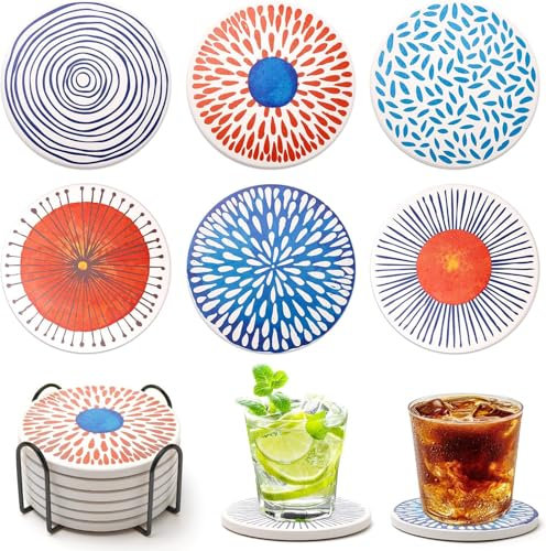 Lumanothy Untersetzer Gläser, Keramik untersetzer 6er Set, Saugfähig Kork Keramik Glasuntersetzer mit Halter für Bars, Cafés, Haus, Party, Büro