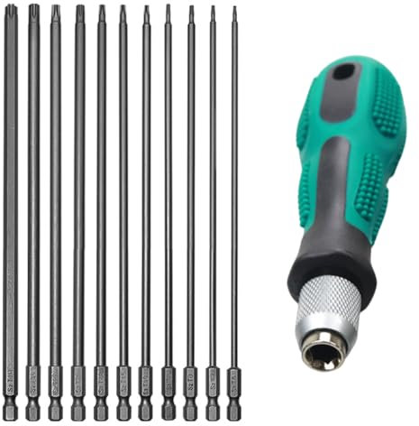 Jortmrd 12 Pièces Embouts Tournevis Torx, 200mm Embout Torx Long, Tournevis Etoile Magnétiques, Embout Long Visseuse avec et Poignée, T6-T40, pour Visseuse Sans Fil