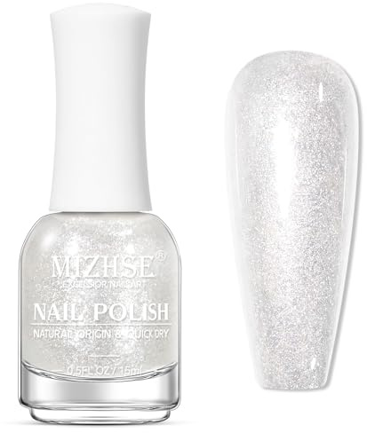 MIZHSE Glitzer Nagellack Ohne UV Transparent Nail Polish Schnelltrocknend | Schnell Trocknend, Ohne UV Lampe, Glitzer Effekt Nail Polish, 15ml