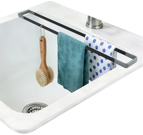 YIWONFU Organizador de Fregadero de 43 cm - Rejilla metálica de Drenaje y Soporte para Trapos de Cocina - Soporte Multifuncional para esponjas, paños y cepillos - Ahorra Espacio y es Resistente