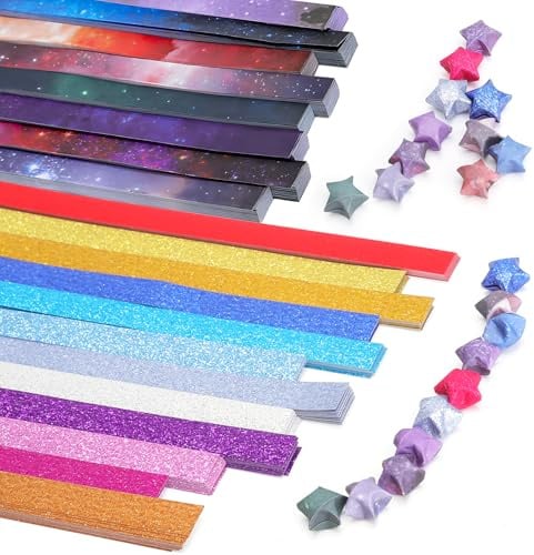 900 Strisce di Carta Origami per Stelle, Glitter 18 Colori e Cielo Stellato | 900 strisce in carta glitter e cielo stellato per creare stelle origami,decorazioni,regali fatti a mano e progetti fai da te