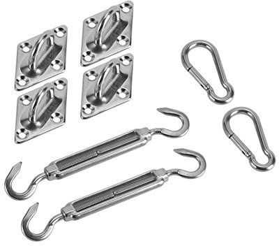 WAHEWUD 8-teiliges Sonnenschutz-Segel-Hardware-Set aus Edelstahl für die Installation des Sonnenschutzes, inklusive Spannschlössern, Haken, Montagepad-Ösen, Silber